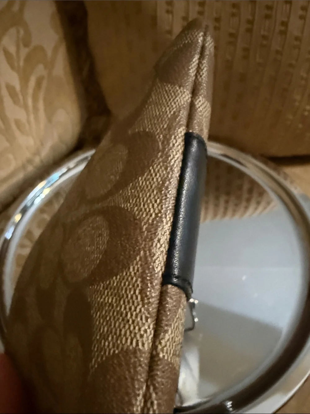 Coach Corner Zip Wristlet in Signature Canvas with Stripe preowned